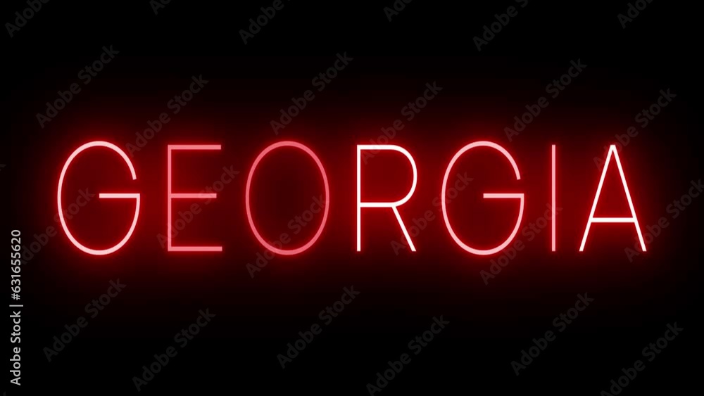Red flickering and blinking animated neon sign for the state of Georgia Red flickering and blinking animated neon sign for the state of Georgia