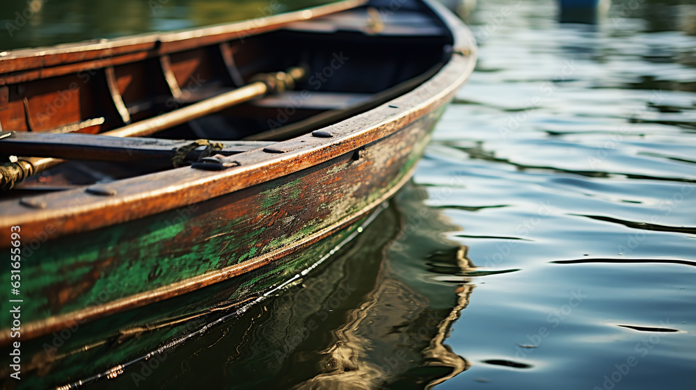 antique wooden boat peacefully afloat in the water