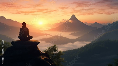 silhouette of a person sitting meditating on a mountain