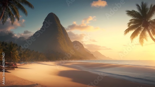 beautiful sunset in a tropical beach image illustration