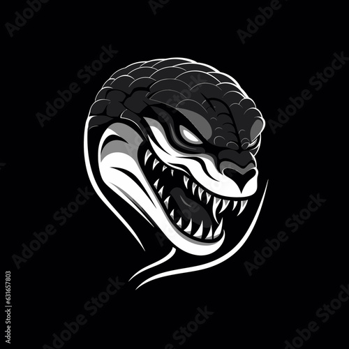 Vector logo of cobra s head gaped  minimalistic  black and white