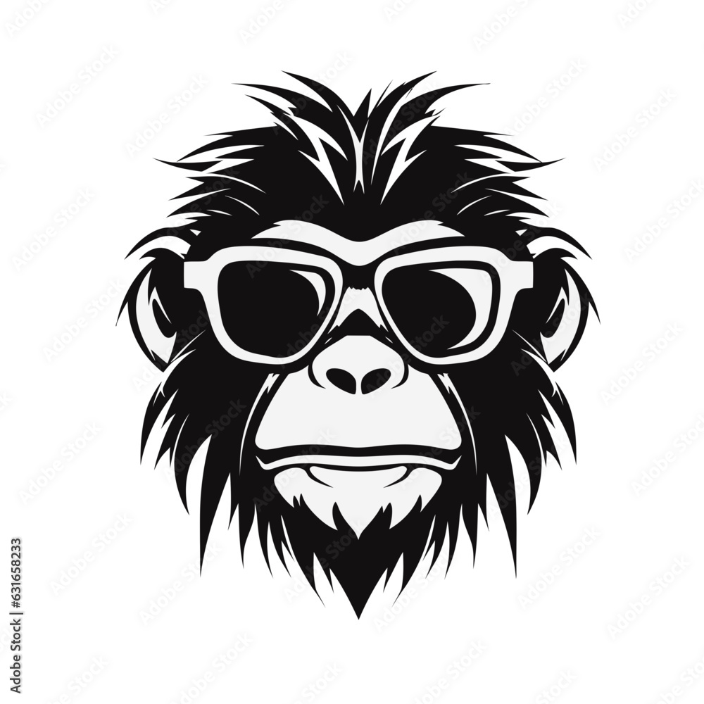 Vector logo of Monkey with sunglasses mascot, minimalistic, black and white