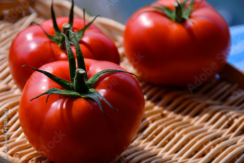 Sweet tasty ripe red french tomatoes on farmers market in Provence in summer photo