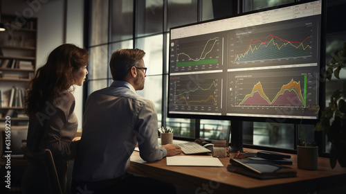 Two employees analyzing and checking finance in the office room