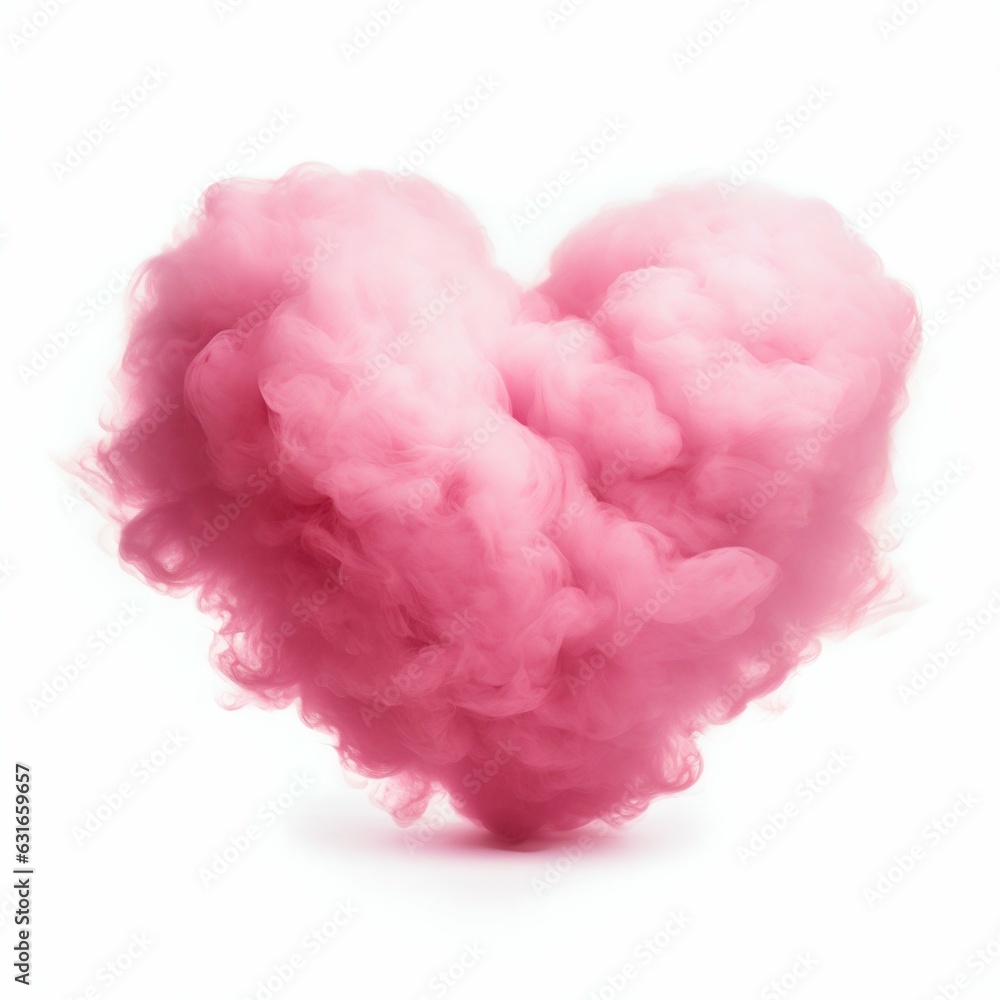Cloud in the Form of a Heart in Pink Colors Isolated on White Background. Generative ai