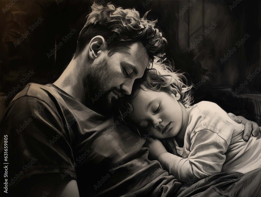 parent enjoying a quiet moment with their baby, dramatic lighting ...