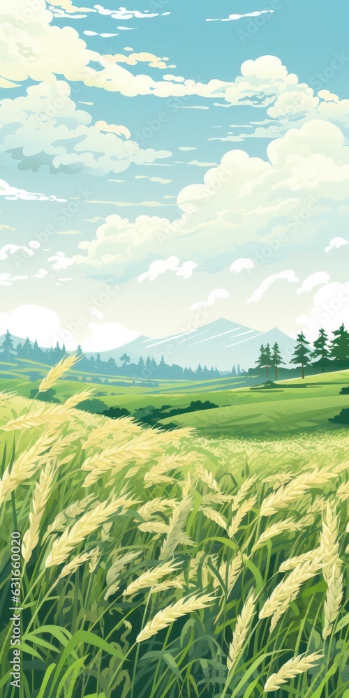 a green rice field, the rice is swaying in the wind, generative AI a green rice field, the rice is swaying in the wind, generative AI