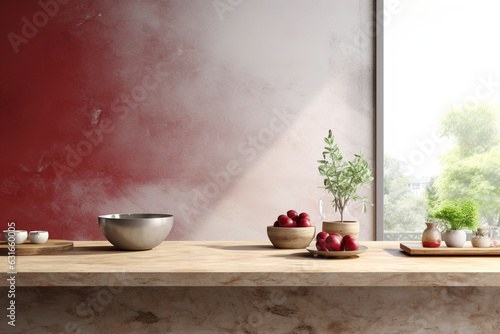 Wallpaper Mural Persian Red Travertine for an Ethnic Marble Kitchen Countertop. (Generative AI) Torontodigital.ca