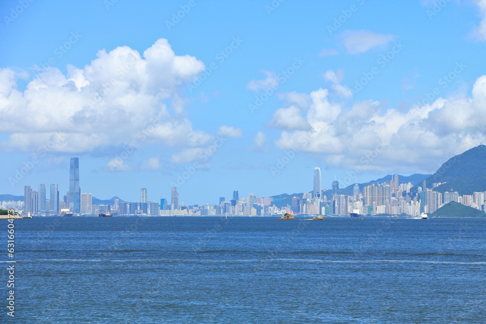Beautiful Skyline of Hong Kong and Kowloon on a Sunny Day