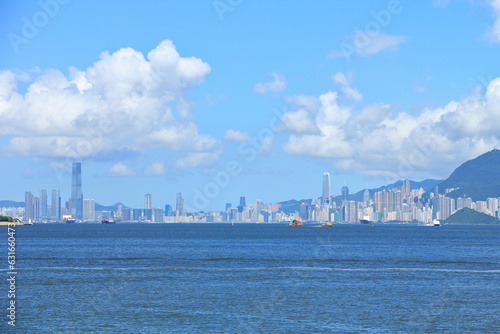 Beautiful Skyline of Hong Kong and Kowloon on a Sunny Day