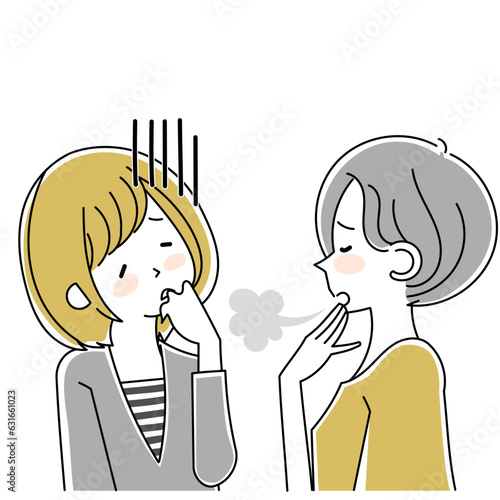 がっかりしたりため息をつきながら会話する2人の女性
