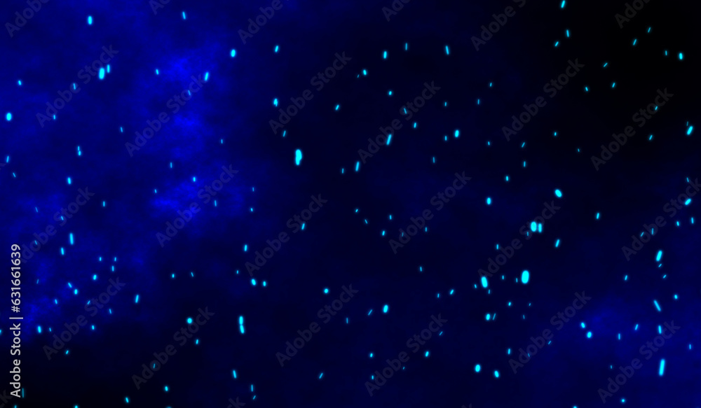 Burning blue sparks rise from fire ,Fire Particles on blue  gradient background.