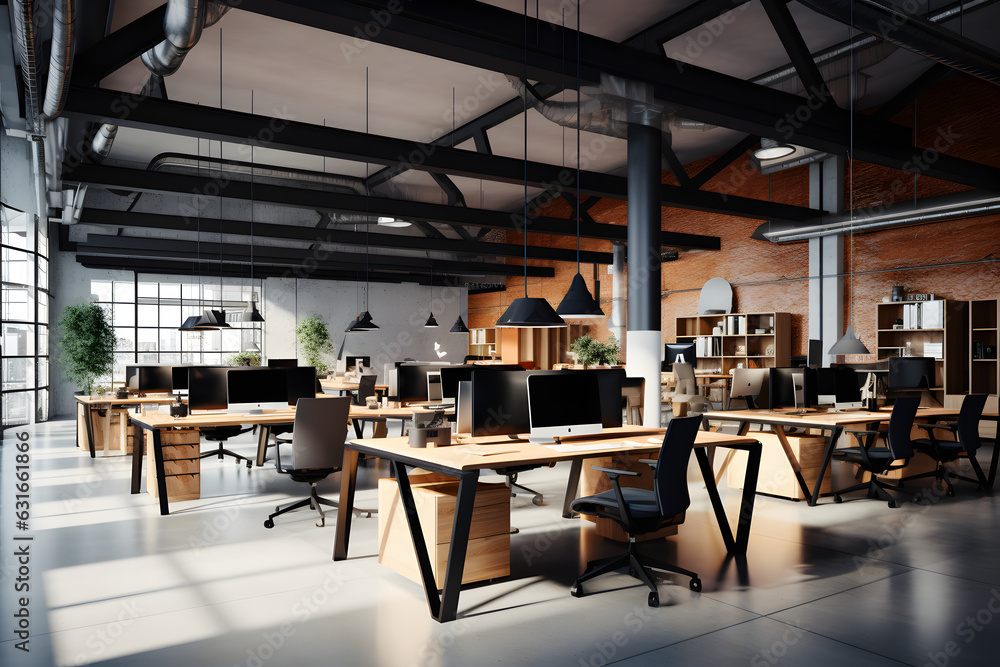 modern industrial office interior design Idea with green plants ...