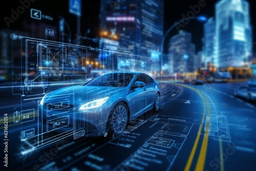 Wireframe of modern car hologram of futuristic automotive low polygonal model