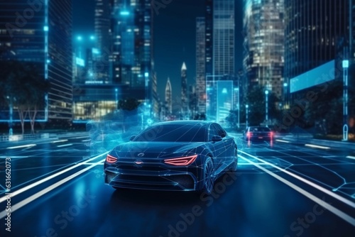 Wireframe of modern car hologram of futuristic automotive low polygonal model © Tazzi Art