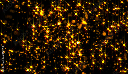 3D abstract digital technology orange light star particles network on black background.