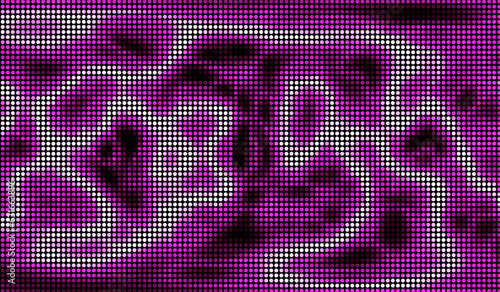 Halftone dots abstract digital technology pink light on black background.