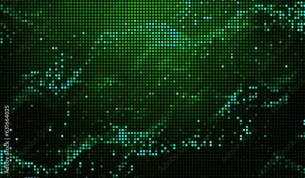 Halftone dots abstract digital technology green light on green background.