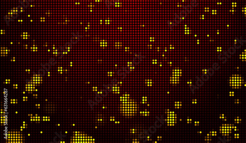 Halftone dots abstract digital technology orange-red light on red background.