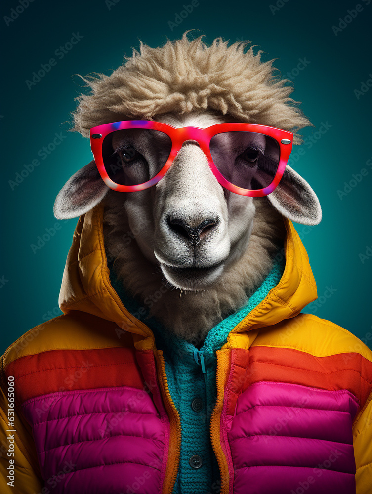 An Anthropomorphic Sheep Wearing Cool Urban Street Clothes
