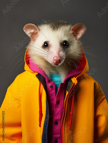An Anthropomorphic Opossum Wearing Cool Urban Street Clothes
