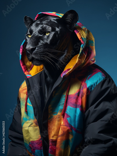 An Anthropomorphic Panther Wearing Cool Urban Street Clothes