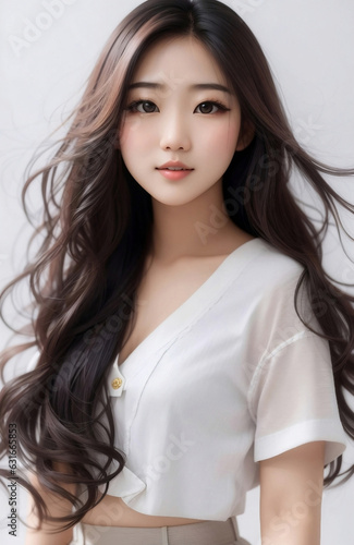 Cute and charming Asian girl, Generative AI Illustration.