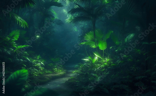 Dark beautiful rain forest, Generative AI Illustration. © Creative_Bringer