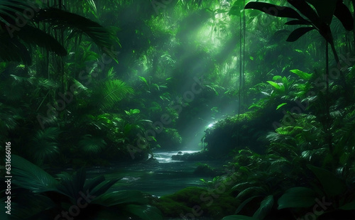 Dark beautiful rain forest  Generative AI Illustration.