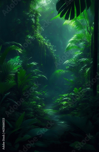 Dark beautiful rain forest, Generative AI Illustration. © Creative_Bringer