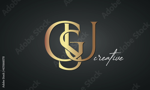 luxury letters GSU golden logo icon premium monogram, creative royal logo design	 photo