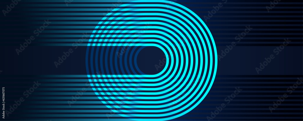 Abstract dark blue background with glowing circle geometric lines in ...