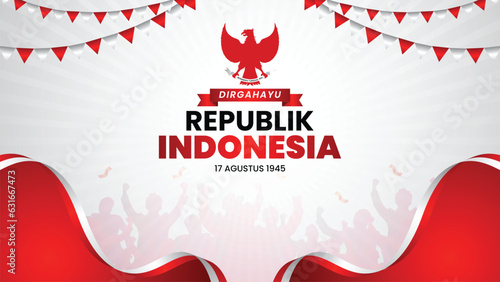 Indonesian Independence Day Theme Background. Indonesia Independence day with waving flag background design.  gradient indonesia independence day horizontal banner template