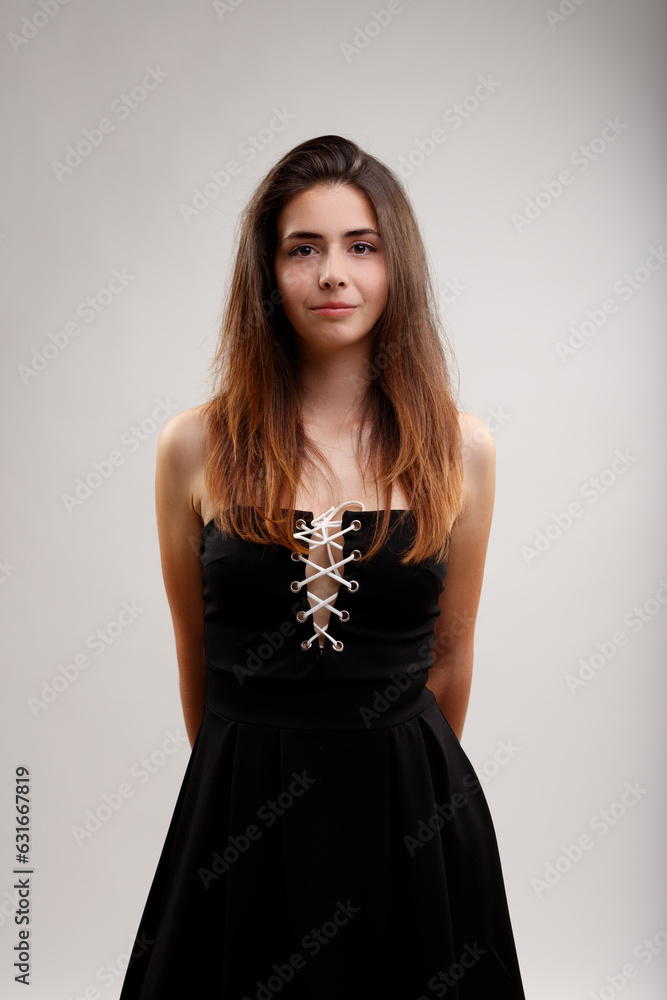 Young woman in black dress; loves medieval cosplay Young woman in black dress; loves medieval cosplay