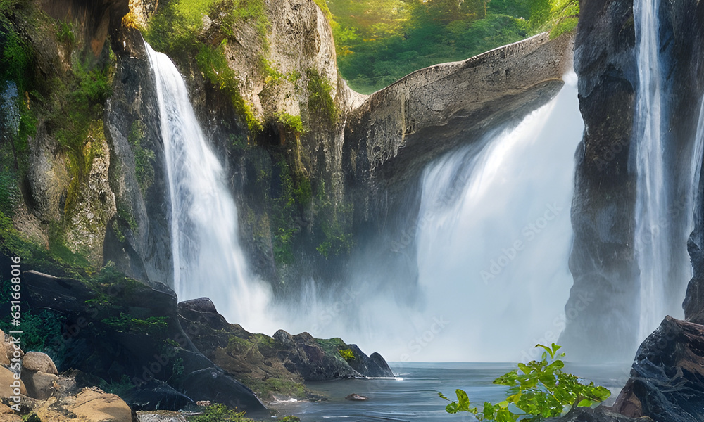 Naklejka premium background-image-of-a-waterfall-falling-down-a-cliff