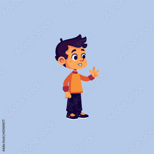 happy boy indicating something with his arm