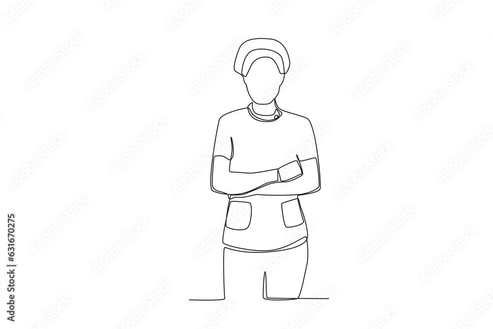 One single line drawing of a midwife posing relaxed
One single line drawing of a midwife posing relaxed