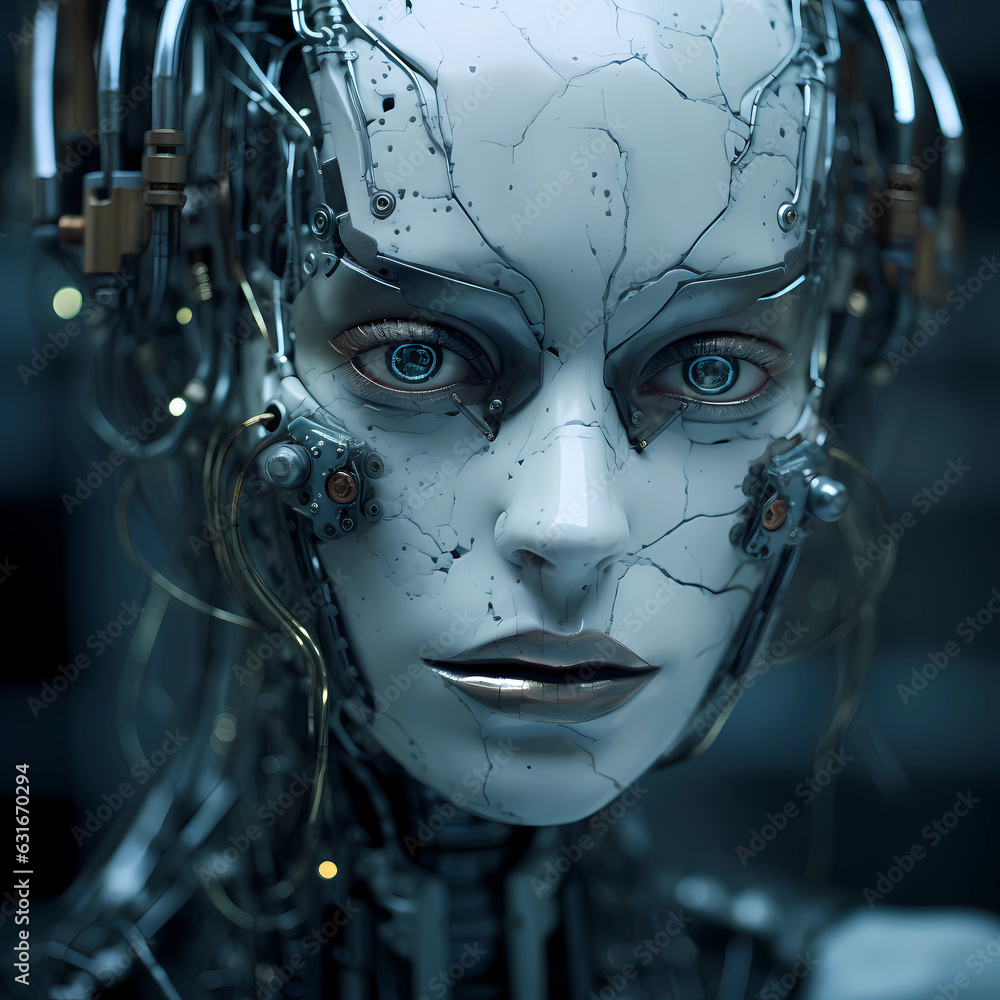 3d mechanical woman android