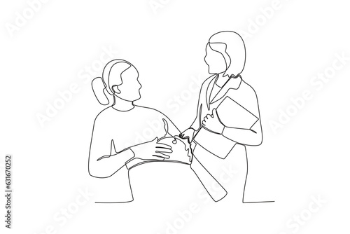 A single line drawing of a midwife checking a patient_s pregnancy
