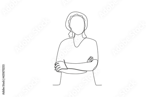 A single line drawing of a midwife after helping a patient give birth in a hand-holding pose
