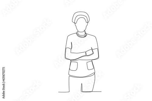 One single line drawing of a midwife posing relaxed 