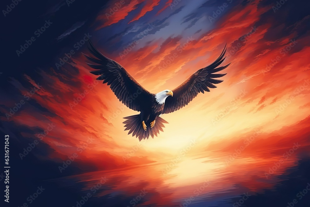 Obraz premium Eagle flying in the sky beautiful sunset