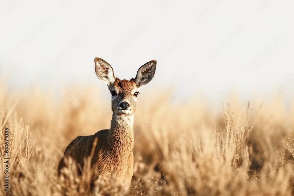 Obraz premium Roe deer male in steppe closeup.