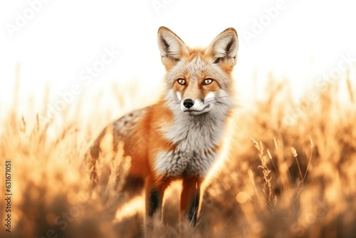 Fox in wild steppe closeup.