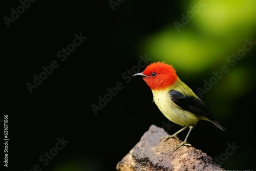 Red-capped Manakin Pipra mentalis rare bizar bird photo