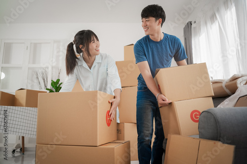 Young couples move into homes and apartments, Moving house, New house. © sarawutnirothon