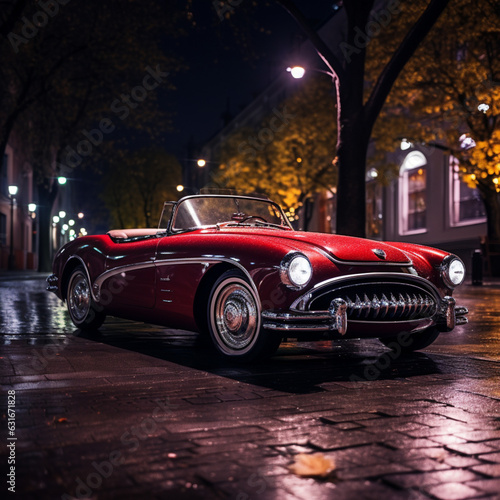 Classic Red Convertible at Night