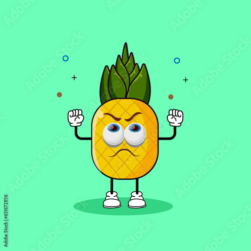 Cute pineapple fruit character is pouting looking up