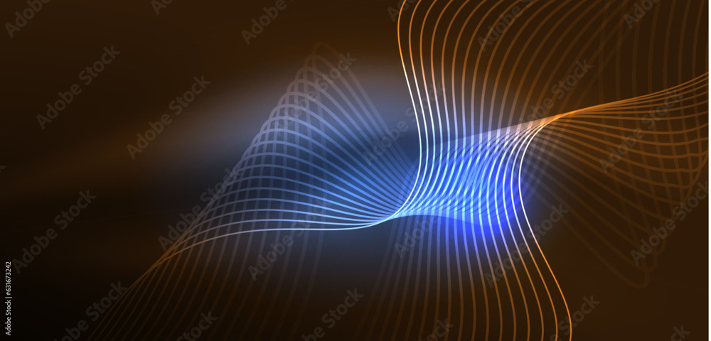 Shiny glowing neon wave. Neon light or laser show, electric impulse, power lines, techno quantum energy impulse, magic glowing dynamic lines Shiny glowing neon wave. Neon light or laser show, electric impulse, power lines, techno quantum energy impulse, magic glowing dynamic lines