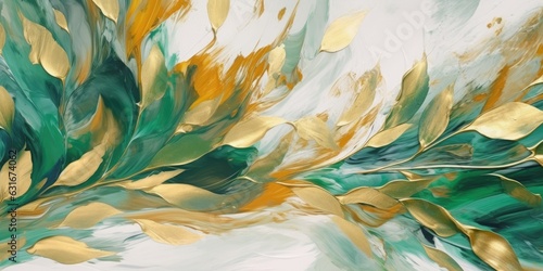 Beautiful abstract gold and green impressionistic floral design background. b...
